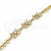 Oro Laminado Fancy Bracelet, Gold Filled Style Flower Design, with White Cubic Zirconia, Polished, Golden Finish, 03.357.0009.07 (07 MM Thickness, 7 Inches Length)