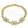 Oro Laminado Fancy Bracelet, Gold Filled Style Flower Design, with White Cubic Zirconia, Polished, Golden Finish, 03.357.0009.07 (07 MM Thickness, 7 Inches Length)
