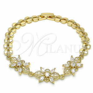 Gold Filled Bracelet — Fancy Bracelet Flower Design with White Cubic Zirconia — main product view — SKU 129084 | Oro Laminado brazalete — elegante Bracelet flor diseño with blanco Cubic Zirconia — SKU 129084