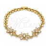 Oro Laminado Fancy Bracelet, Gold Filled Style Flower Design, with White Cubic Zirconia, Polished, Golden Finish, 03.357.0009.07 (07 MM Thickness, 7 Inches Length)