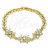 Oro Laminado Fancy Bracelet, Gold Filled Style Flower Design, with White Cubic Zirconia, Polished, Golden Finish, 03.357.0009.07 (07 MM Thickness, 7 Inches Length)
