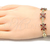 Oro Laminado Fancy Bracelet, Gold Filled Style Flower Design, with Garnet Cubic Zirconia, Polished, Golden Finish, 03.357.0009.1.07 (07 MM Thickness, 7 Inches Length)