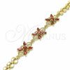 Oro Laminado Fancy Bracelet, Gold Filled Style Flower Design, with Garnet Cubic Zirconia, Polished, Golden Finish, 03.357.0009.1.07 (07 MM Thickness, 7 Inches Length)