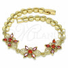 Oro Laminado Fancy Bracelet, Gold Filled Style Flower Design, with Garnet Cubic Zirconia, Polished, Golden Finish, 03.357.0009.1.07 (07 MM Thickness, 7 Inches Length)