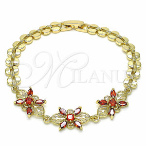 Gold Filled Bracelet — Fancy Bracelet Flower Design with Garnet Cubic Zirconia — main product view — SKU 129085 | Oro Laminado brazalete — elegante Bracelet flor diseño with Garnet Cubic Zirconia — SKU 129085