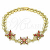 Oro Laminado Fancy Bracelet, Gold Filled Style Flower Design, with Garnet Cubic Zirconia, Polished, Golden Finish, 03.357.0009.1.07 (07 MM Thickness, 7 Inches Length)