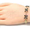 Oro Laminado Fancy Bracelet, Gold Filled Style Flower Design, with Black Cubic Zirconia, Polished, Golden Finish, 03.357.0009.3.07 (07 MM Thickness, 7 Inches Length)