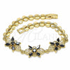 Oro Laminado Fancy Bracelet, Gold Filled Style Flower Design, with Black Cubic Zirconia, Polished, Golden Finish, 03.357.0009.3.07 (07 MM Thickness, 7 Inches Length)