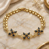 Oro Laminado Fancy Bracelet, Gold Filled Style Flower Design, with Black Cubic Zirconia, Polished, Golden Finish, 03.357.0009.3.07 (07 MM Thickness, 7 Inches Length)