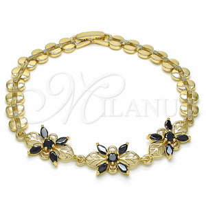 Gold Filled Bracelet — Fancy Bracelet Flower Design with Black Cubic Zirconia — main product view — SKU 129087 | Oro Laminado brazalete — elegante Bracelet flor diseño with negro Cubic Zirconia — SKU 129087