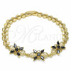 Oro Laminado Fancy Bracelet, Gold Filled Style Flower Design, with Black Cubic Zirconia, Polished, Golden Finish, 03.357.0009.3.07 (07 MM Thickness, 7 Inches Length)