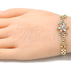 Oro Laminado Fancy Bracelet, Gold Filled Style Flower Design, with White Cubic Zirconia, Polished, Golden Finish, 03.357.0010.07 (06 MM Thickness, 7 Inches Length)