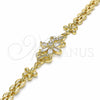 Oro Laminado Fancy Bracelet, Gold Filled Style Flower Design, with White Cubic Zirconia, Polished, Golden Finish, 03.357.0010.07 (06 MM Thickness, 7 Inches Length)