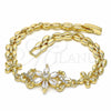 Oro Laminado Fancy Bracelet, Gold Filled Style Flower Design, with White Cubic Zirconia, Polished, Golden Finish, 03.357.0010.07 (06 MM Thickness, 7 Inches Length)