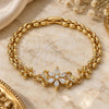 Oro Laminado Fancy Bracelet, Gold Filled Style Flower Design, with White Cubic Zirconia, Polished, Golden Finish, 03.357.0010.07 (06 MM Thickness, 7 Inches Length)