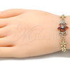 Oro Laminado Fancy Bracelet, Gold Filled Style Flower Design, with Garnet and White Cubic Zirconia, Polished, Golden Finish, 03.357.0010.2.07 (06 MM Thickness, 7 Inches Length)