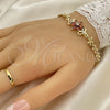 Oro Laminado Fancy Bracelet, Gold Filled Style Flower Design, with Garnet and White Cubic Zirconia, Polished, Golden Finish, 03.357.0010.2.07 (06 MM Thickness, 7 Inches Length)