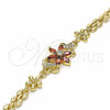 Oro Laminado Fancy Bracelet, Gold Filled Style Flower Design, with Garnet and White Cubic Zirconia, Polished, Golden Finish, 03.357.0010.2.07 (06 MM Thickness, 7 Inches Length)
