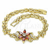 Oro Laminado Fancy Bracelet, Gold Filled Style Flower Design, with Garnet and White Cubic Zirconia, Polished, Golden Finish, 03.357.0010.2.07 (06 MM Thickness, 7 Inches Length)