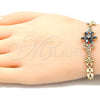 Oro Laminado Fancy Bracelet, Gold Filled Style Flower Design, with Black and White Cubic Zirconia, Polished, Golden Finish, 03.357.0010.3.07 (06 MM Thickness, 7 Inches Length)