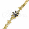 Oro Laminado Fancy Bracelet, Gold Filled Style Flower Design, with Black and White Cubic Zirconia, Polished, Golden Finish, 03.357.0010.3.07 (06 MM Thickness, 7 Inches Length)
