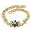 Oro Laminado Fancy Bracelet, Gold Filled Style Flower Design, with Black and White Cubic Zirconia, Polished, Golden Finish, 03.357.0010.3.07 (06 MM Thickness, 7 Inches Length)