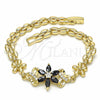 Oro Laminado Fancy Bracelet, Gold Filled Style Flower Design, with Black and White Cubic Zirconia, Polished, Golden Finish, 03.357.0010.3.07 (06 MM Thickness, 7 Inches Length)