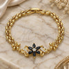 Oro Laminado Fancy Bracelet, Gold Filled Style Flower Design, with Black and White Cubic Zirconia, Polished, Golden Finish, 03.357.0010.3.07 (06 MM Thickness, 7 Inches Length)