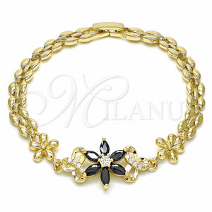 Gold Filled Bracelet — Fancy Bracelet Flower Design with Black and White — main product view — SKU 129091 | Oro Laminado brazalete — elegante Bracelet flor diseño with negro and blanco — SKU 129091