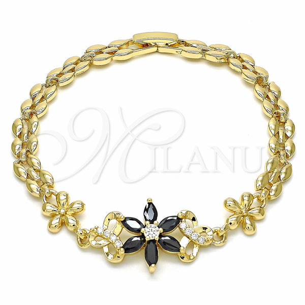 Gold Filled Bracelet — Fancy Bracelet Flower Design with Black and White — main product view — SKU 129091 | Oro Laminado brazalete — elegante Bracelet flor diseño with negro and blanco — SKU 129091