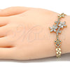 Oro Laminado Fancy Bracelet, Gold Filled Style Flower Design, with White Cubic Zirconia, Polished, Golden Finish, 03.357.0011.07 (06 MM Thickness, 7 Inches Length)