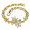 Oro Laminado Fancy Bracelet, Gold Filled Style Flower Design, with White Cubic Zirconia, Polished, Golden Finish, 03.357.0011.07 (06 MM Thickness, 7 Inches Length)