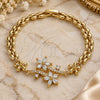 Oro Laminado Fancy Bracelet, Gold Filled Style Flower Design, with White Cubic Zirconia, Polished, Golden Finish, 03.357.0011.07 (06 MM Thickness, 7 Inches Length)