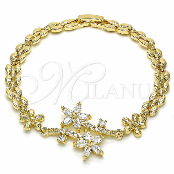 Gold Filled Bracelet — Fancy Bracelet Flower Design with White Cubic Zirconia — main product view — SKU 129092 | Oro Laminado brazalete — elegante Bracelet flor diseño with blanco Cubic Zirconia — SKU 129092