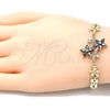 Oro Laminado Fancy Bracelet, Gold Filled Style Flower Design, with Black and White Cubic Zirconia, Polished, Golden Finish, 03.357.0011.3.07 (06 MM Thickness, 7 Inches Length)