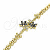 Oro Laminado Fancy Bracelet, Gold Filled Style Flower Design, with Black and White Cubic Zirconia, Polished, Golden Finish, 03.357.0011.3.07 (06 MM Thickness, 7 Inches Length)