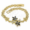 Oro Laminado Fancy Bracelet, Gold Filled Style Flower Design, with Black and White Cubic Zirconia, Polished, Golden Finish, 03.357.0011.3.07 (06 MM Thickness, 7 Inches Length)
