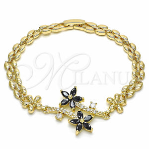 Gold Filled Bracelet — Fancy Bracelet Flower Design with Black and White — main product view — SKU 129095 | Oro Laminado brazalete — elegante Bracelet flor diseño with negro and blanco — SKU 129095