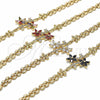 Oro Laminado Fancy Bracelet, Gold Filled Style Flower Design, with Black and White Cubic Zirconia, Polished, Golden Finish, 03.357.0011.3.07 (06 MM Thickness, 7 Inches Length)