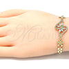 Oro Laminado Fancy Bracelet, Gold Filled Style Flower Design, with White Cubic Zirconia, Polished, Golden Finish, 03.357.0012.07 (06 MM Thickness, 7 Inches Length)