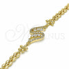 Oro Laminado Fancy Bracelet, Gold Filled Style Flower Design, with White Cubic Zirconia, Polished, Golden Finish, 03.357.0012.07 (06 MM Thickness, 7 Inches Length)