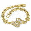 Oro Laminado Fancy Bracelet, Gold Filled Style Flower Design, with White Cubic Zirconia, Polished, Golden Finish, 03.357.0012.07 (06 MM Thickness, 7 Inches Length)