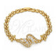 Oro Laminado Fancy Bracelet, Gold Filled Style Flower Design, with White Cubic Zirconia, Polished, Golden Finish, 03.357.0012.07 (06 MM Thickness, 7 Inches Length)