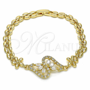 Gold Filled Bracelet — Fancy Bracelet Flower Design with White Cubic Zirconia — main product view — SKU 129096 | Oro Laminado brazalete — elegante Bracelet flor diseño with blanco Cubic Zirconia — SKU 129096