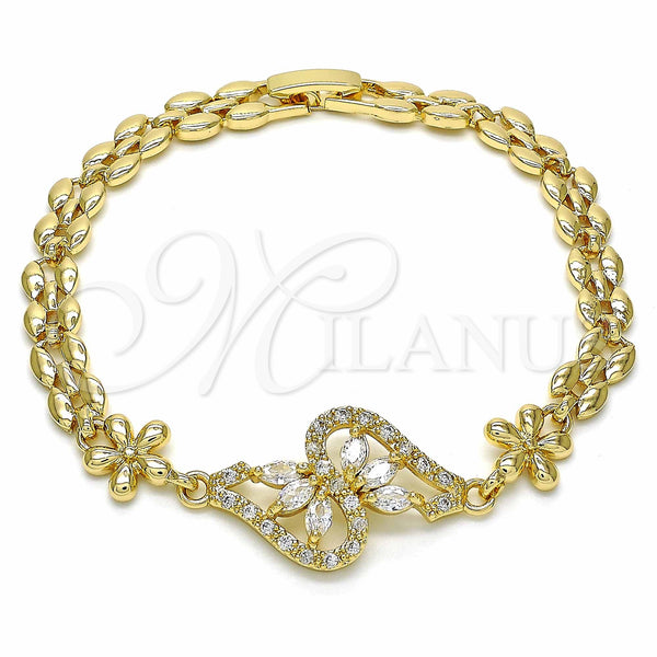Gold Filled Bracelet — Fancy Bracelet Flower Design with White Cubic Zirconia — main product view — SKU 129096 | Oro Laminado brazalete — elegante Bracelet flor diseño with blanco Cubic Zirconia — SKU 129096