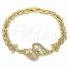 Oro Laminado Fancy Bracelet, Gold Filled Style Flower Design, with White Cubic Zirconia, Polished, Golden Finish, 03.357.0012.07 (06 MM Thickness, 7 Inches Length)