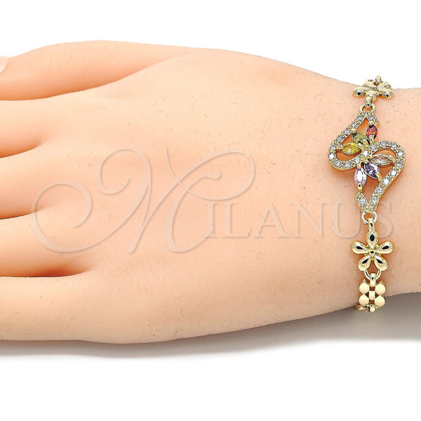 Gold Filled Bracelet — Fancy Bracelet Flower Design with Multicolor and White — alternate product view — SKU 129097 | Oro Laminado brazalete — elegante Bracelet flor diseño with Multicolor and blanco — SKU 129097
