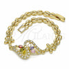 Oro Laminado Fancy Bracelet, Gold Filled Style Flower Design, with Multicolor and White Cubic Zirconia, Polished, Golden Finish, 03.357.0012.1.07 (06 MM Thickness, 7 Inches Length)