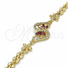 Oro Laminado Fancy Bracelet, Gold Filled Style Flower Design, with Garnet and White Cubic Zirconia, Polished, Golden Finish, 03.357.0012.2.07 (06 MM Thickness, 7 Inches Length)
