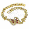 Oro Laminado Fancy Bracelet, Gold Filled Style Flower Design, with Garnet and White Cubic Zirconia, Polished, Golden Finish, 03.357.0012.2.07 (06 MM Thickness, 7 Inches Length)